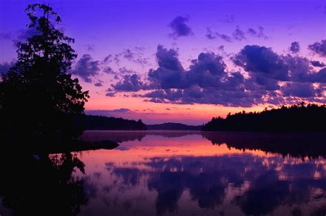 Purple Dusk Dawn Water Sunset Nature Landscape Evening Summer