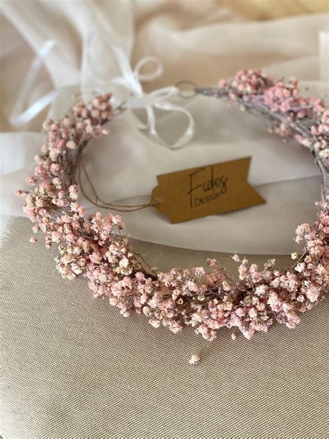 Pink Dried Gypsophila Floral Headband For Newbornbridesmaid Etsy Uk