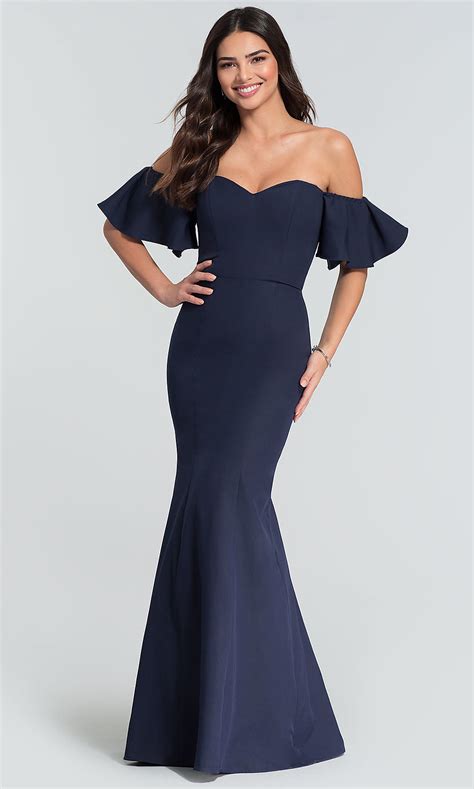 Color, style and ceremonial importance of the gown can depend on the religion and culture of the wedding participants. Off-the-Shoulder Sleeved Long Wedding-Guest Dress