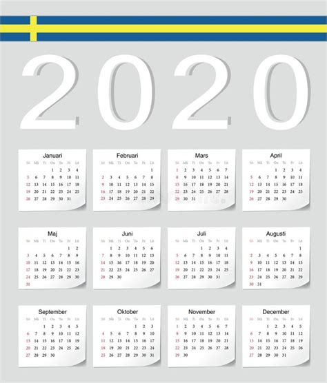 Vector Swedish Circle Calendars 2020 2021 2022 Stock Vector
