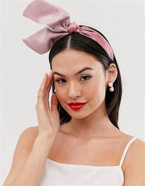 Asos Design Fascinator Headband With Statement Bow In Dusky Pink Asos