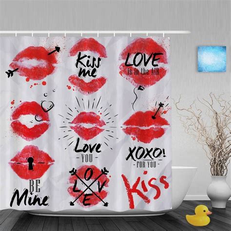 Buy Sexy Red Lips Decor Bathroom Shower Curtains Cute Hand Written Kiss Me
