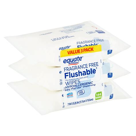 Equate Flushable Wipes Fragrance Free Value 3 Pack 144 Total Wipes
