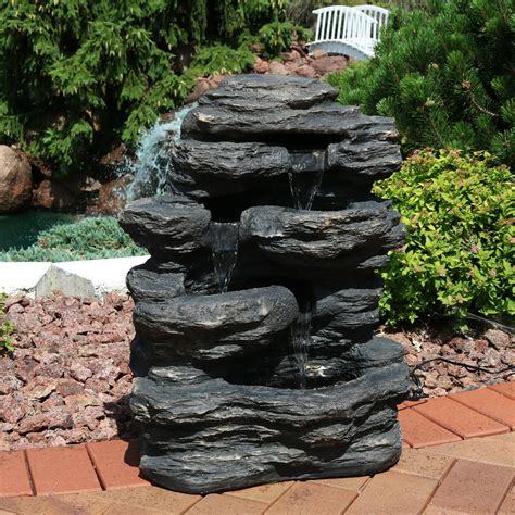 Sunnydaze Rock Falls Outdoor Water Fountain With Led Lights Rock
