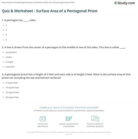 To complete the test, one must place a mark with a pencil through the center of a series of horizontal lines. Quiz & Worksheet - Surface Area of a Pentagonal Prism | Study.com