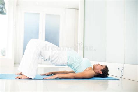 Pregnant Woman Lying On Floor In Bridge Pose Stock Image Image Of