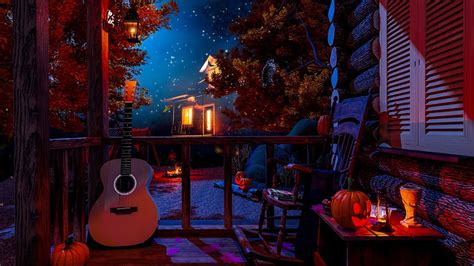 Fall Porch Halloween Ambience Cozy Nighttime Autumn Sounds Nature