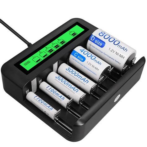 LCD Universal Battery Charger - 8 Bay AA /AAA /C /D Battery Charger for