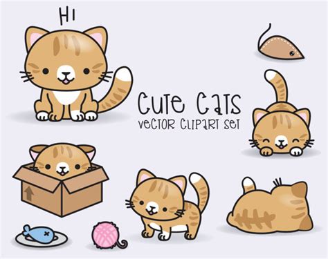 Premium Vector Clipart Kawaii Ginger Cats Cute Ginger Cats Etsy Cat