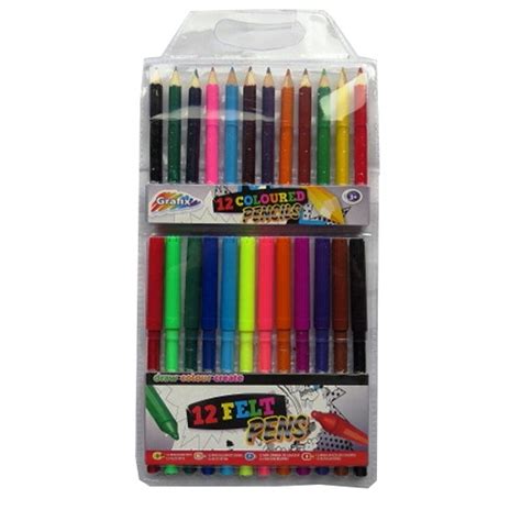 12 Coloured Pencils And 12 Felt Tip Pens Pack Paper Things