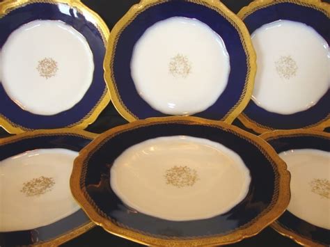 Set Of 6 Gorgeous Limoges Porcelain 9 Dinner Plates ~ Cobalt Blue