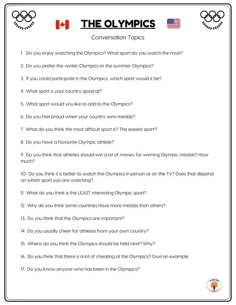 English Esl Conversation Questions The Olympics The Happy Maple Language Co