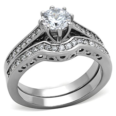 Artk1330 Stainless Steel 316l 185 Ct Cubic Zirconia Wedding Ring Set