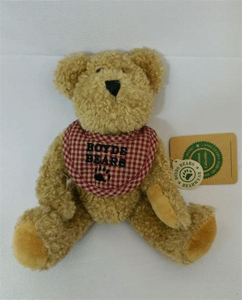 Boyds Bear Teddy Small Jointed Plush Stuffed Bosley With Gingham Bib 9