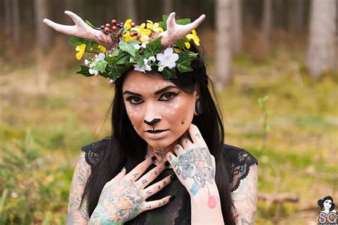 Suicide Girls Tattoo Brunette Forest Trees Toxyfoxy Plants Hd