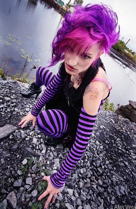 Purple Hair Tattoo Piercings Dark Eye Make Up Emo Girl Look For The Anime Emo Punk Tech
