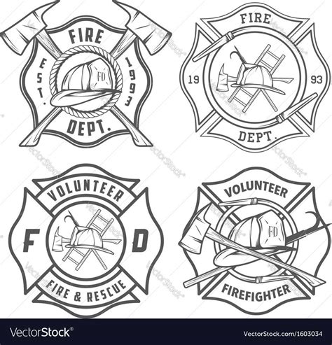Set Of Fire Department Emblems And Badges Vector Image On Fire Badge