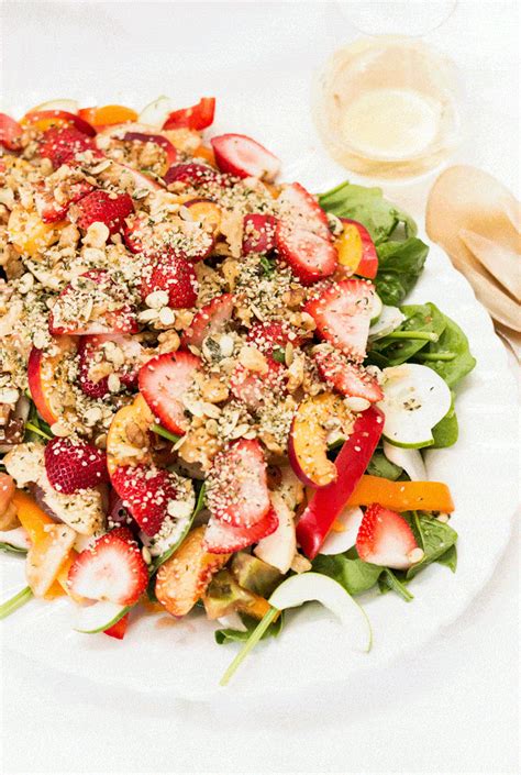 Summer Stone Fruit And Spinach Strawberry Pecan Salad