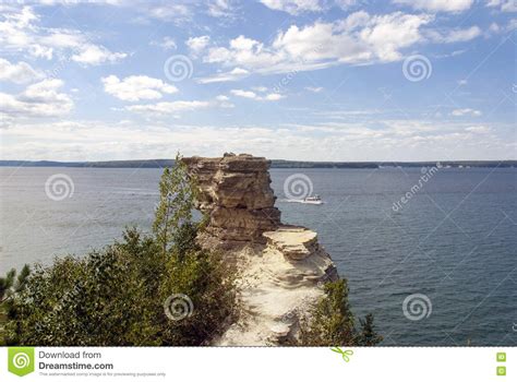 View Over The Rocks Of Miners Castle On Lake Superior Michigan Stock