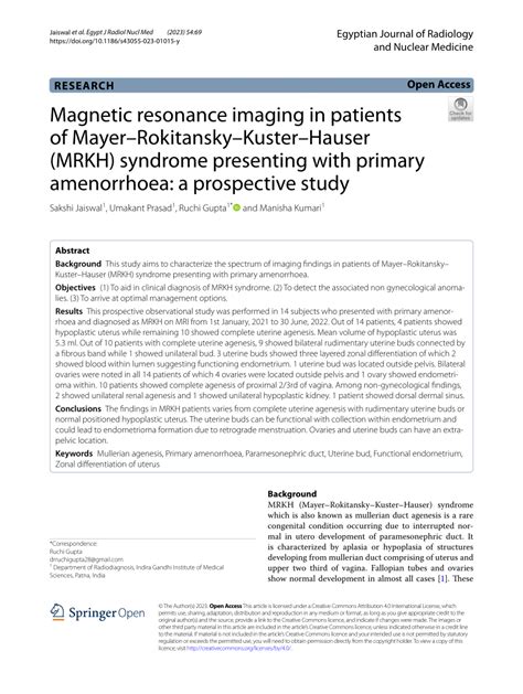 Pdf Magnetic Resonance Imaging In Patients Of Mayerrokitanskykuster