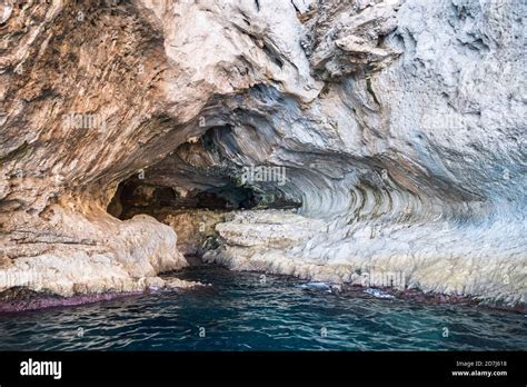 White Grotto Or Cave On Capri Island Called Grotta Bianca A Sea Cave
