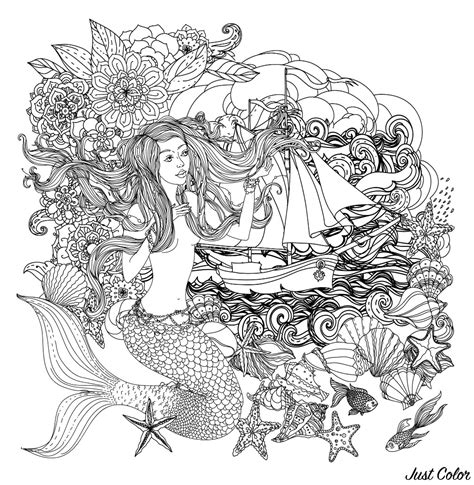 Mermaid And Boat Mermaids Adult Coloring Pages