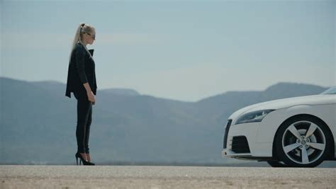 Woman In High Heels Stepping Out Of Car Stock Footage