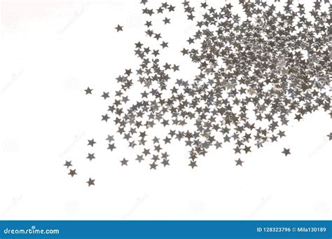 Glittering Silver Stars On White Background Stock Photo Image Of