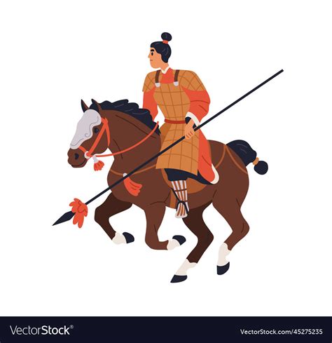 Chinese Warrior Riding Horseback Asian Armored Vector Image
