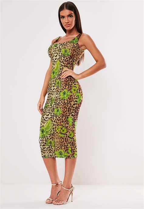Brown Leopard Print Butterfly Mix Midi Dress Sponsored Print Ad