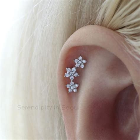 Curved Triple Flower Cartilage Earring Circle Earrings Studs Earings