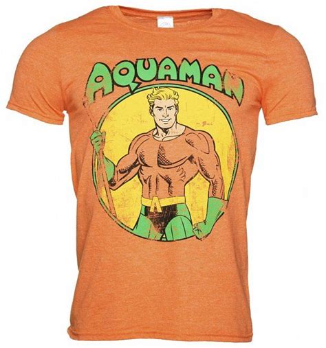 Mens Orange Distressed Dc Comics Aquaman T Shirt T Shirt Retro