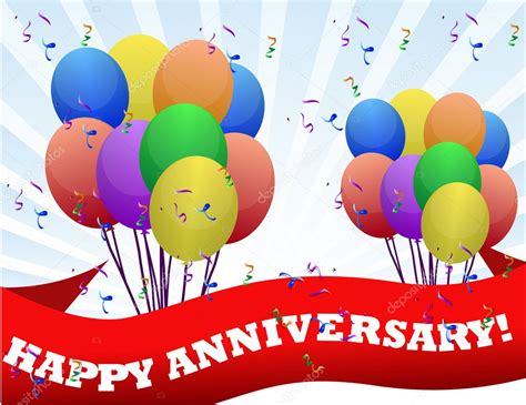 Happy Anniversary Balloons And Banner Illustration Design Stock Photo