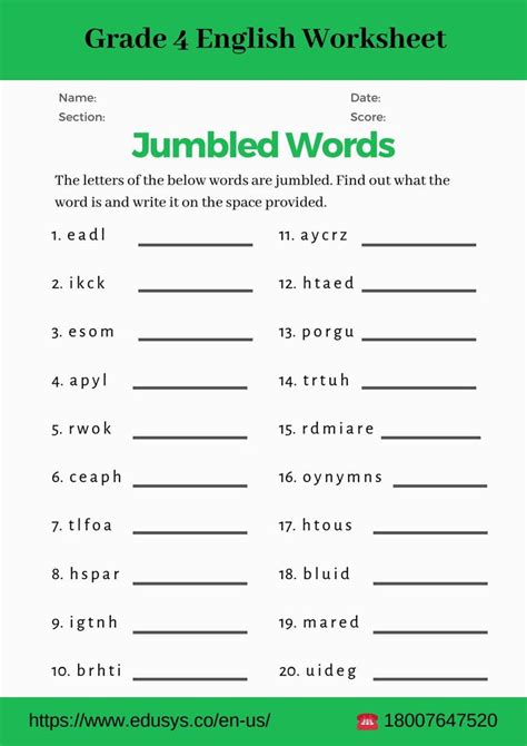 4th Grade Grammar Worksheets Pdf in 2020 | Jumbled words, Vocabulary