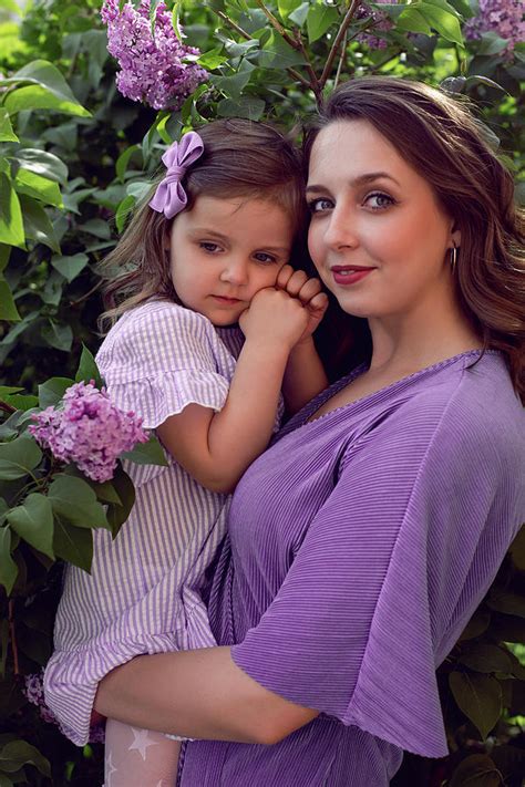 Girl With Mom In Lilac Dresses Stand Photograph By Elena Saulich Fine