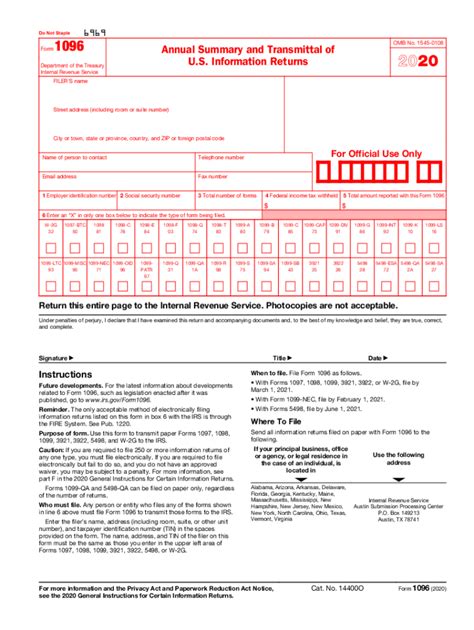 2020 Form Irs 1096 Fill Online Printable Fillable Blank Pdffiller