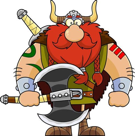 Personaje De Dibujos Animados Vikingo Musculoso Sosteniendo Una