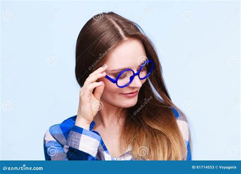 Happy Smiling Nerdy Woman In Weird Glasses Stock Image Image Of Nerd Happiness 81714553