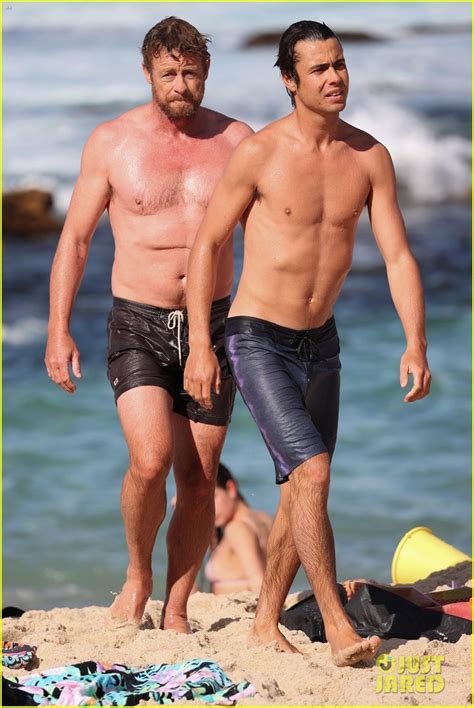 Simon Baker Goes Shirtless During Beach Day With 22 Year Old Son Claude See Photos Photo