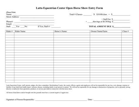 Latta Equestrian Center Open Horse Show Entry Form