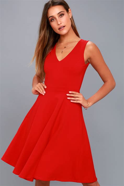 Chic Red Dress Midi Dress Skater Dress Sleeveless Dres Lulus