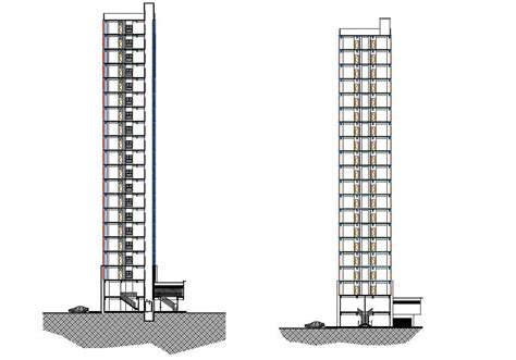 Multi Story High Rise Double Tower Architectural Building Section