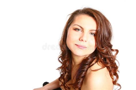 Beautiful Brunette Woman With Naked Shoulder Looking To The Side Stock Photo Image Of Female