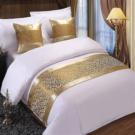 Golden Floral Bedspreads Bed Runner Throw Bedding Single Queen King Bed