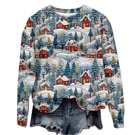 Jwzuy 3d Print Christmas Sweatshirts For Women Cute Santa Claus Tree