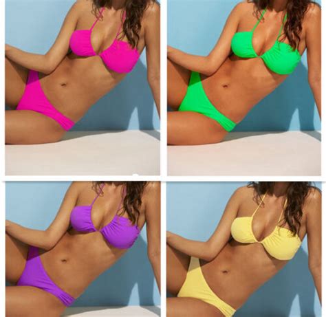 Sexy Women Push Up Padded Swimwear Swimsuit Trikini Bikini 2 Pcs Set Sml 2 Color Ebay
