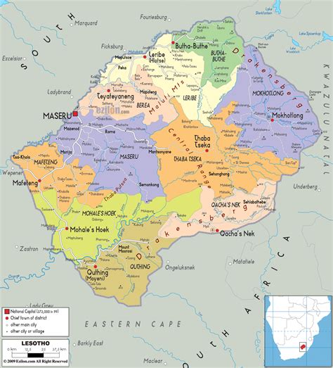 Large Detailed Administrative Amd Political Map Of Lesotho With All
