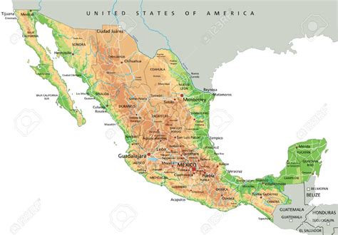 High Detailed Mexico Physical Map With Labeling 122617825 In 2022