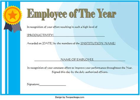 Employee Of The Year Award Certificate