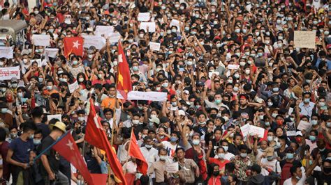 Myanmar Thousands Take To The Streets Of Yangon To Protest Against Military Coup Amid Internet